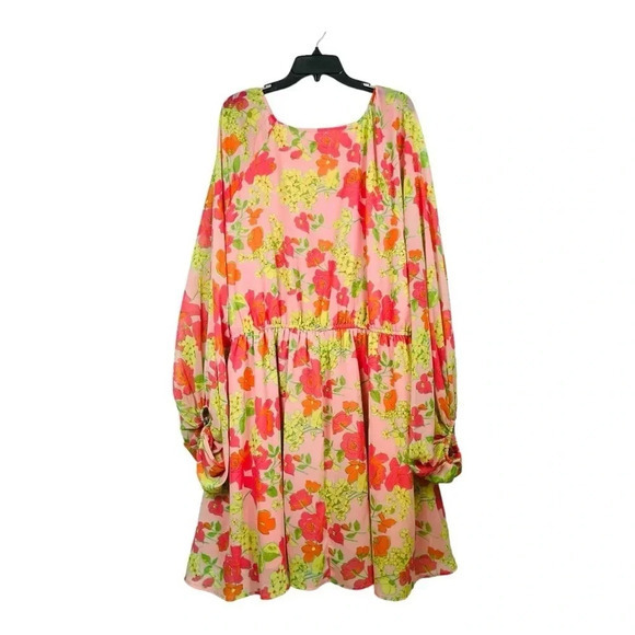 ASOS Curve Floral Soft Shirred Waist Mini‎ Dress Peach Floral Women Plus Size 26 - Picture 8 of 11